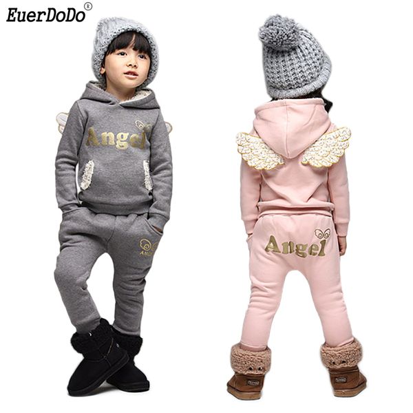 

kid autumn winter suit angel hoodies pants 2pcs for boys girls clothing set fleece children clothing set cotton kids outfits, White