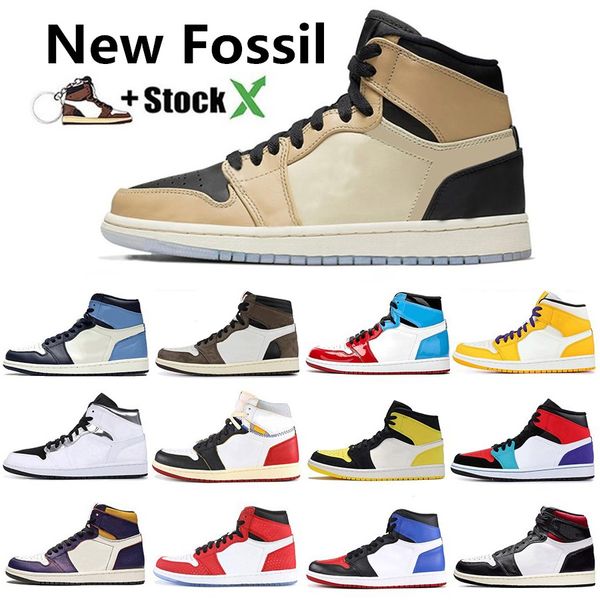 

2020 fossil 1 high travis scotts low fearless obsidian mens basketball shoes spiderman unc 1s 3 banned bred toe sports sneakers, White;red