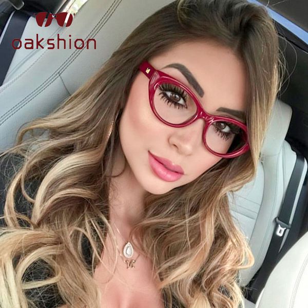 

oakshion новый ретро cateye очки рамка женская мода заклепки близорукость очки для мужчин мужской женский прозрачные линзы оптические очки, Black