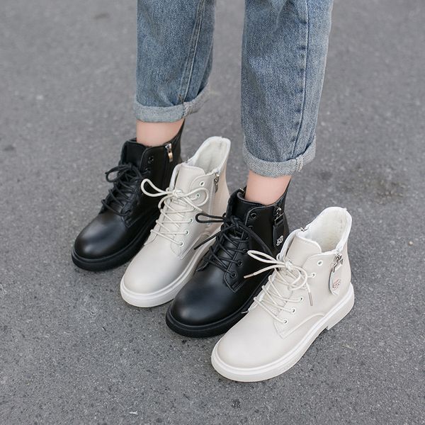 

lace up brand women's shoes round toe woman flat boots zipper platform boots-women booties ladies winter footwear fashion, Black