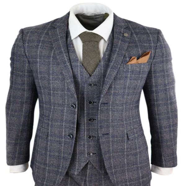 

2020 новые серый синий мужские костюмы 3 шт tweed проверить костюм vintage шор 1920-х годов остроконечный заказунаша костюм homme, White;black