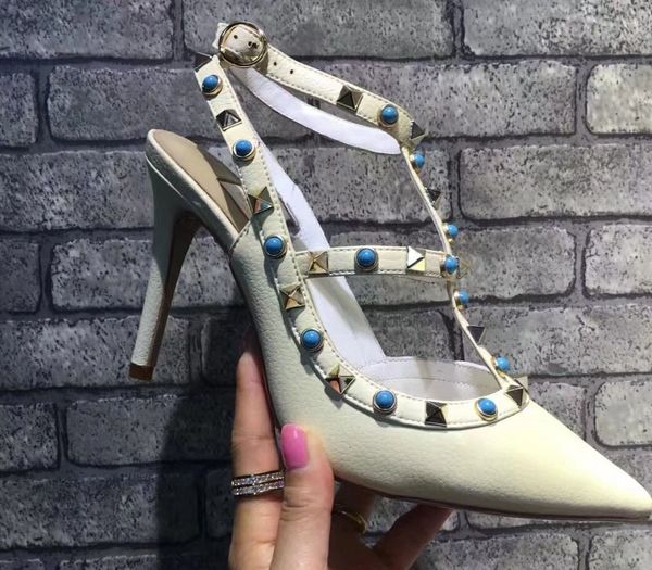 

2020 women high heels party fashion rivets girls pointed shoes dance shoes wedding shoes double straps sandals, Black