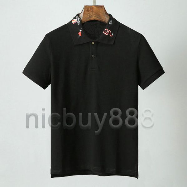 

summer designer brand clothing for mens tag polo classic embroidery bee flower snake neck t-shirt casual turn-down collar tee shirt, White;black