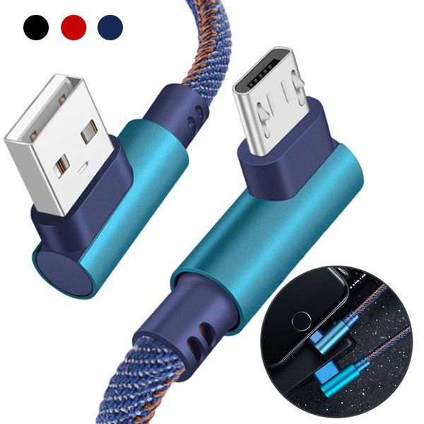 

Jean Cloth Cable 90 Degree Elbow 1M Type-C Micro USB Cable Fast Charger Data Line Cord Sync Charging Cables For Samsung Huawei Xiaomi