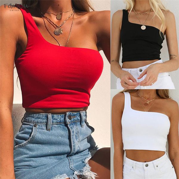 

плечо sexy холодной верхней части бака женщин мода хлопок tank top бретели femme streetwear cami crop top женщины топы haut, White