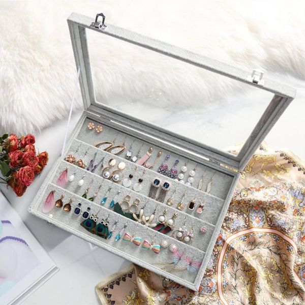 

necklace earrings storage boxes excellent craftsmanship well enduring velvet jewelry display case bracelet organizer, Pink;blue