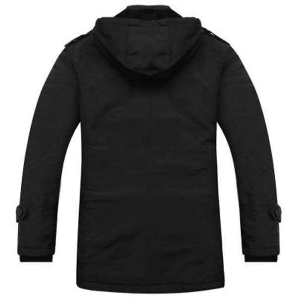 

mens 2020 luxury designer men's casual parkas solid color fleece winter jacket men hooded thick warn padded overcoat man overwear stree, Black