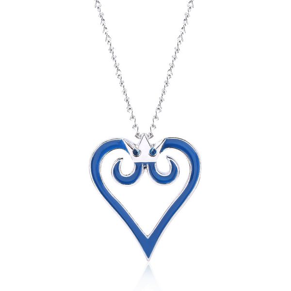 

sell kingdom hearts blue crown heart-shaped necklace for girlfriend lovers pendant choker jewelry accessories gift, Silver