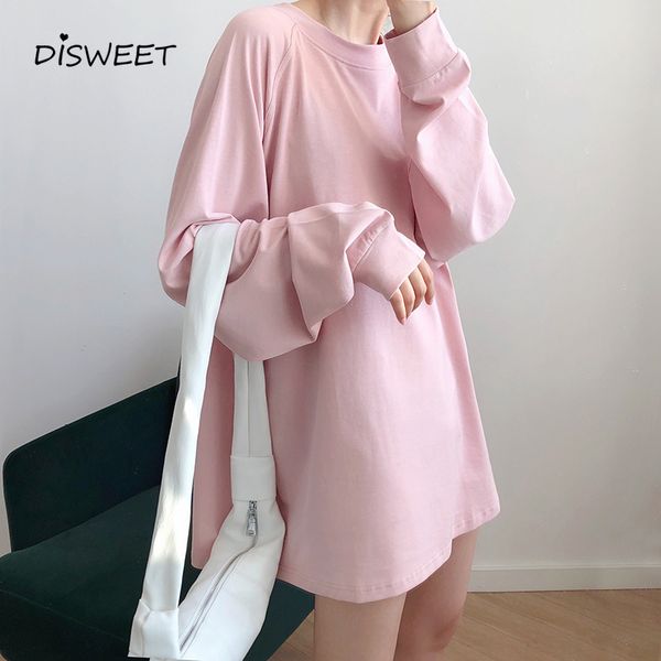 

spring loose long sleeves hoody woman korean round neck slim fit solid hoodie ladies college style new long white hoody women, Black