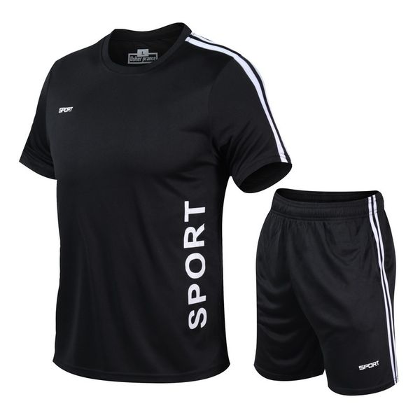 

men's sports suit quick-drying clothes summer clothes men's casual polyester clothing short-sleeved t-shirt men sweat suit set, Gray