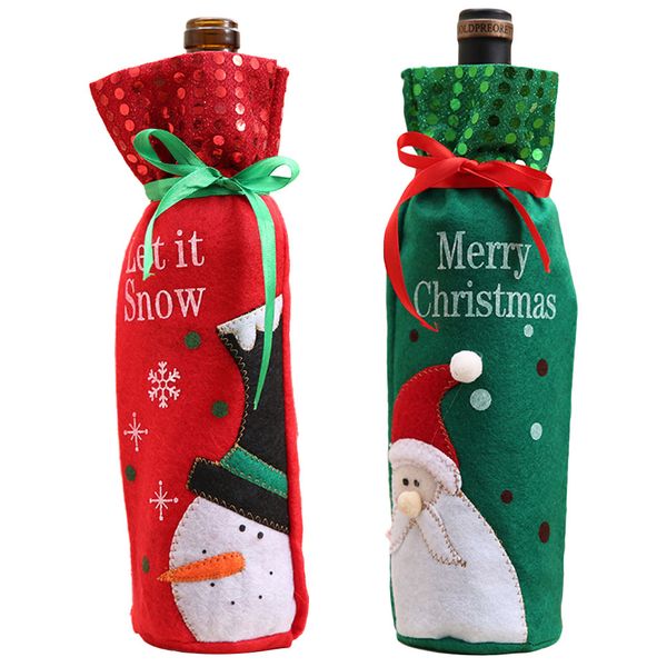 

christmas sequins wine bottle bag xmas santa snowman dinner decor cover supplies