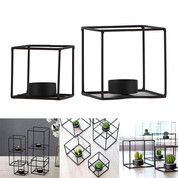 

2pcs black metal wire 3d geometric candle holder tea light holder rack