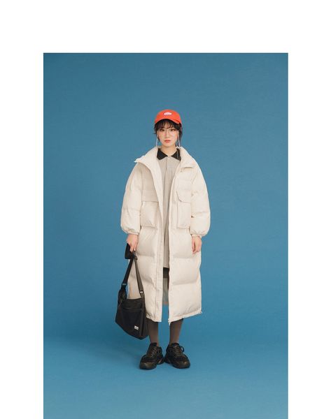 

new korean version of loose personality simple bread clothes medium and long-style jacket woman winter, Black