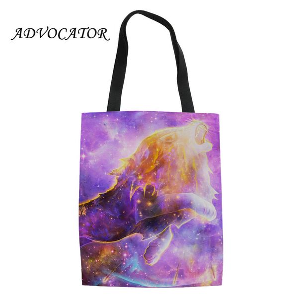 

canvas bag starry sky and animal pattern reusable grocery bag shoulder pouch fashion travel storage bolsa reutilizable