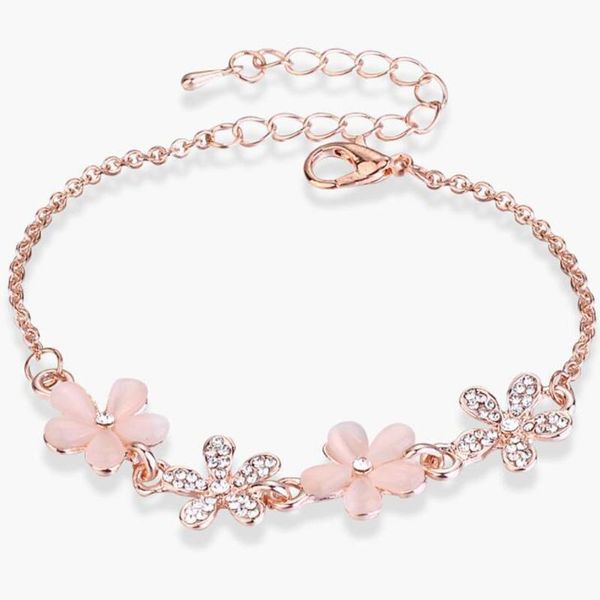 

link, chain fashion jewelry opal flower rose gold pendant bracelet for gift, Black