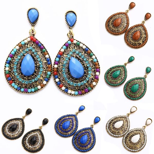 

bohemia waterdrop shape hollow out beaded earrings crystal rhinestone drop charm pendant ear stud dangle eardrop women jewelry wedding gifts, Silver