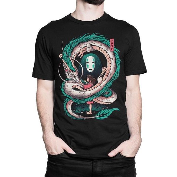 

мода с коротким рукавом хлопчатобумажная футболка spirited away art t-shirt мужчины печать o-образным вырезом футболка аниме футболки, White;black