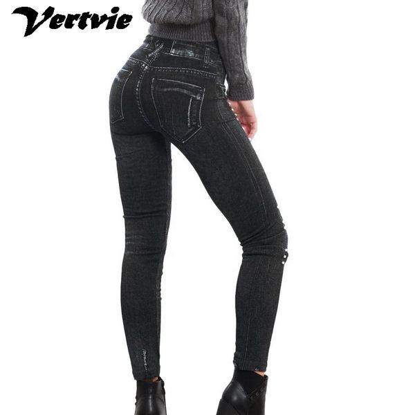 

women imitation jeans stretchable high waist slim leggings hips pencil tights slimming workout gym leggings yoga pants 2019, White;red