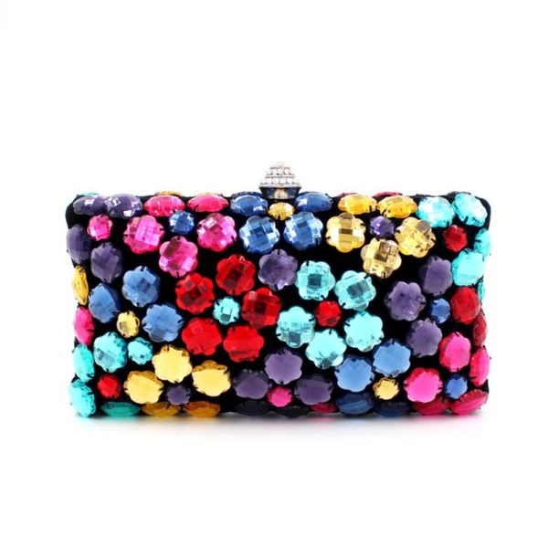 

2016 new arriving design acrylic gem rainbow multicolored diamond evening bag party dinner wedding bride handbag clutch