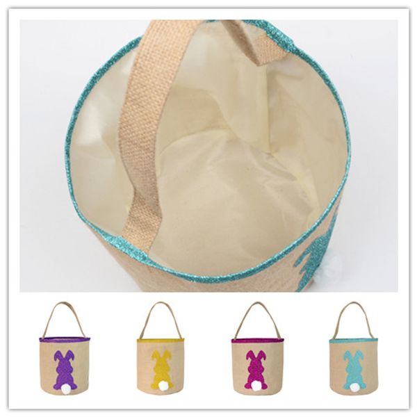 

2020 sequins easter basket bag rabbit canvas storage plush bunny tail handbags tote bucket carry eggs candy baskets kids gifts supply d11504, Black