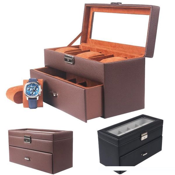 

luxury 10 grids handmade watch box clock box watch case time for holding, Black;blue