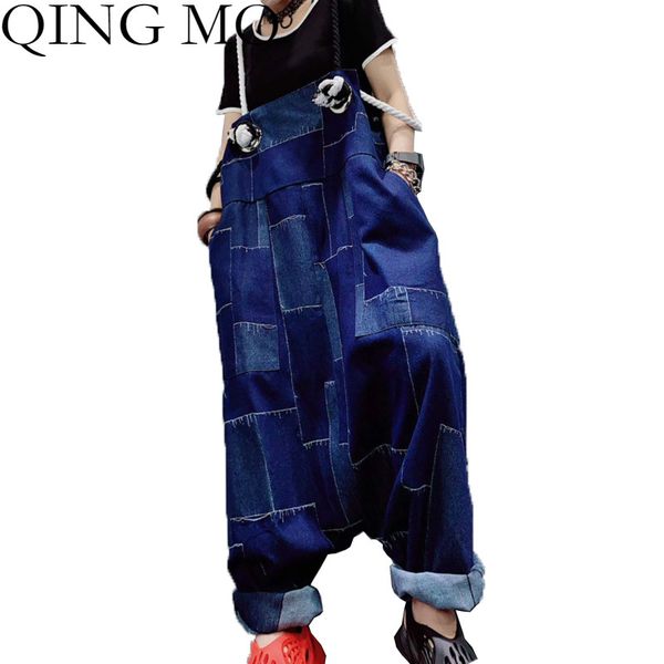 

qing mo мода строп женщины комбинезоны 2020 лоскутная джинсовая комбинезоны плюс размер summer рукавов женщины rompers qyf034a, Black;white