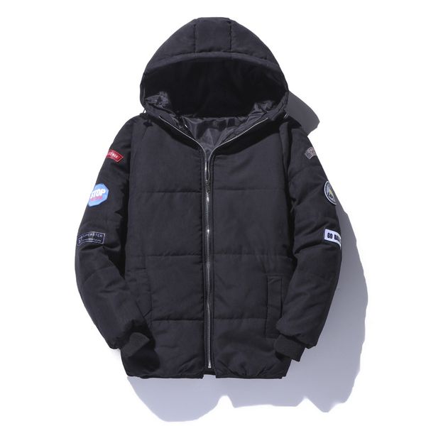 

zollrfea winter parka jacket male plus size tide brand hooded cotton padded coat youth japanese thick cotton jacket men parkas, Black