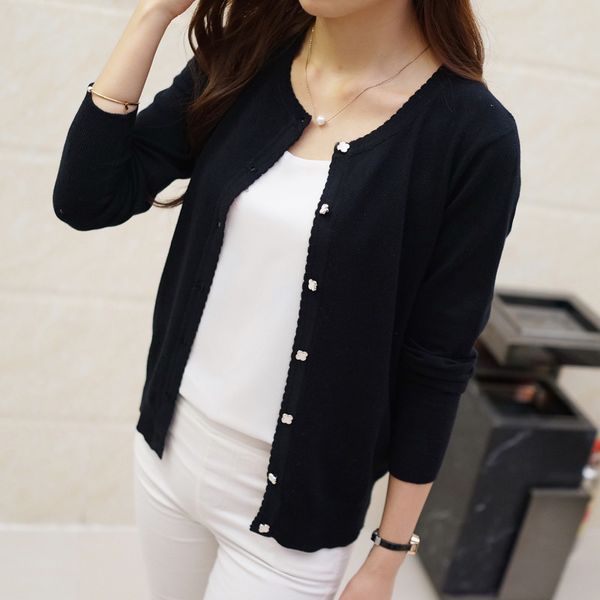 

2018 short design thin cardigan women's cutout sunscreen air conditioning shirt sweater knitted outerwear small zy1700, White