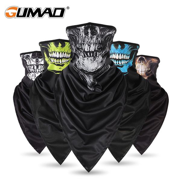 

breathable sports skull bandana scary face mask ski triangle scarf fishing cycling running neck gaiter cover headband men girl, Black