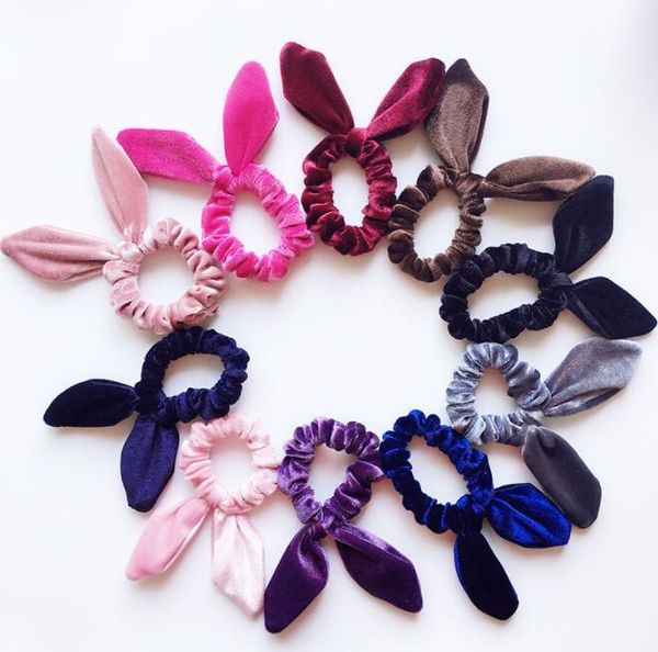 

women girls velvet bunny ears elastic hair rope hair ties accessories ponytail rabbit ears hairbands kid scrunchy hairbands by1216, Golden;silver