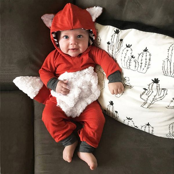 

newborn infant baby girls boys 3d cartoon fox hooded romper jumpsuit outfits clothes outerwear jackets children hood, Blue
