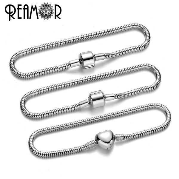 

reamor 17/18/19/20/21cm 316l stainless steel snake chain heart clasp metal bangle fit diy fashion bracelet women jewelry making, Golden;silver