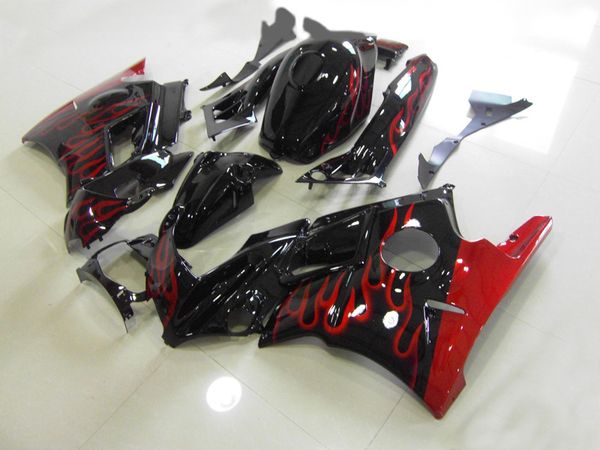 Motorradverkleidungsset für Honda CBR600F2 91 92 93 94 CBR600 F2 1991 1992 1994 ABS Rote Flammen schwarz Verkleidungsset + Geschenke HG11