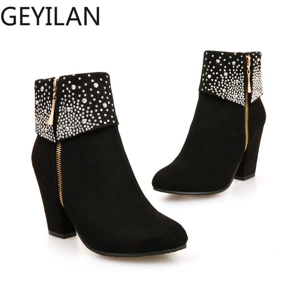 

ankle boots for women red crystal boots women high heel winter shoes zipper size 34- 43, Black