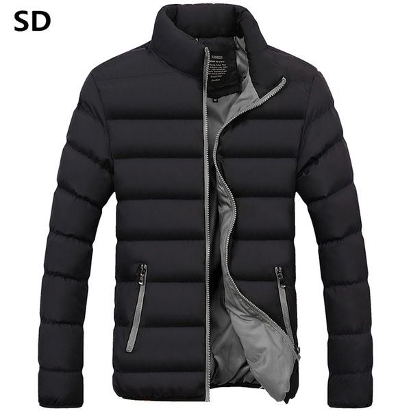 

down parka men stand collar zipper coat mens winter jacket men thick coats casual padded men's jackets male clothing 7998, Black