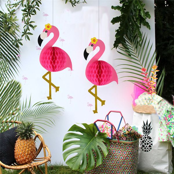 Розовый Синий Flamingo Honeycomb Бал бумаги Цветы для украшения венчания Birthday Party Summer Tropical Party Supplies