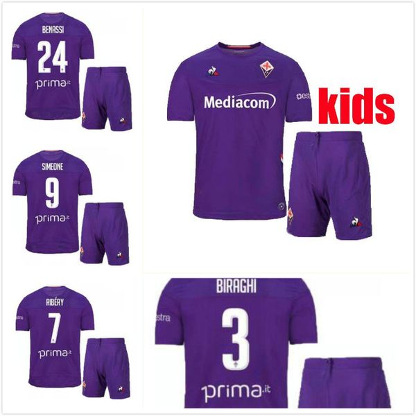 

kids kit 19 20 fiorentina soccer jerseys 2019 maglia home ribéry prince milenkovic simeone veretout pezzella benassi chiesa football shirt, Black;yellow