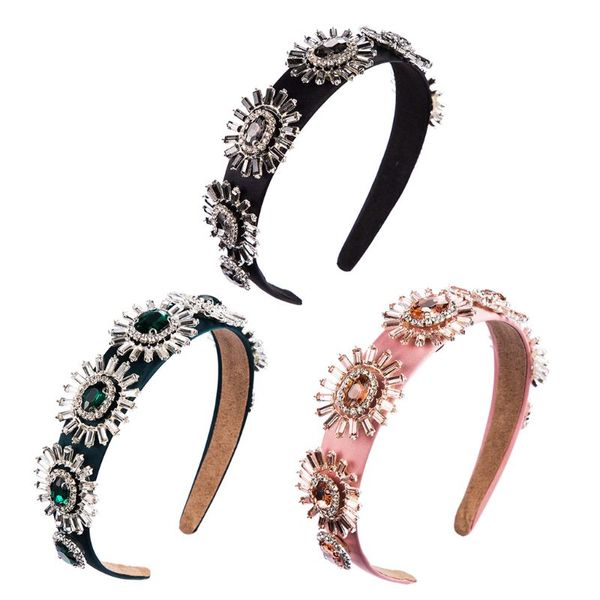 

fashion women head hoop rhinestone flower wide-brimmed headband x4ya, Golden;white