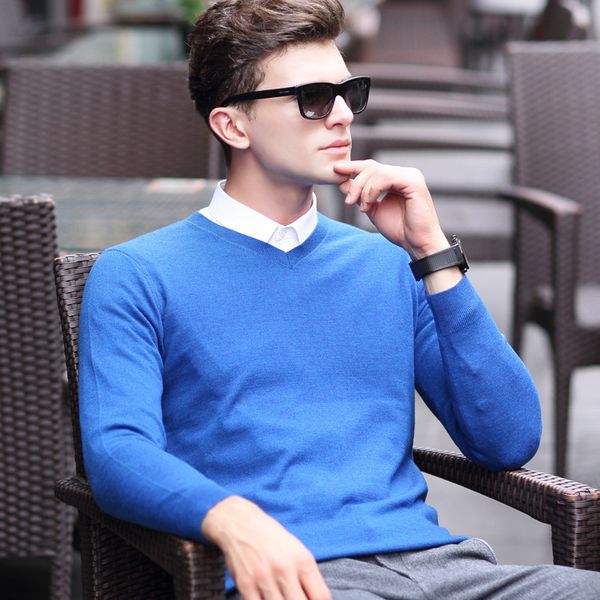 

mrmt 2018 brand new spring new style sweater long sleeved men's for male v collar 100 pure wool sweater, White;black