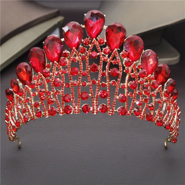 

baroque vintage red green crystal bridal tiara crown for women big diadem bride headband queen wedding hair jewelry pageant, Golden;white