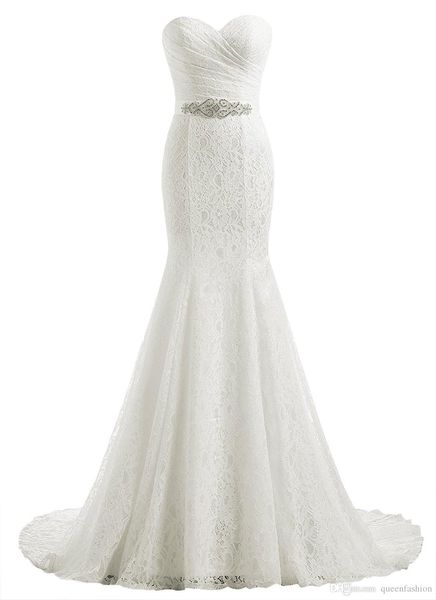 

lace mermaid bridal wedding dress long court train boho beach wedding gowns with crystal beaded belt sash plus size vestido de casamento, White