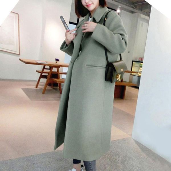 

fashion coat women solid color thick pocket women autumn winter warm long jacket coat, Black