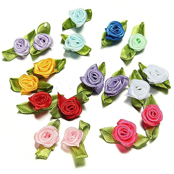 

200pcs mix exquisite satin rose flower ribbon sewing wedding appliques decor
