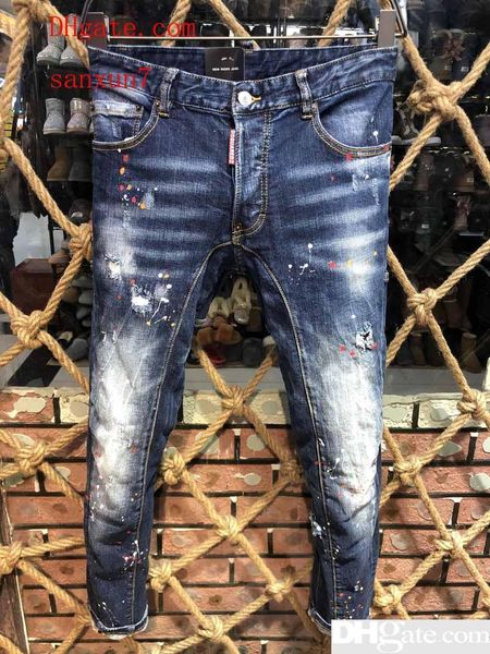 

d7898 men s distressed ripped skinny jeans fashion designer motorcycle biker causal d2 tide mens denim pants hip hop men long coolguy jeans, Blue