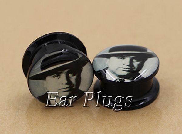 

1 pair al capone image ear plug gauges tunnel acrylic screw flesh tunnel body piercing jewelry pap0707, Slivery;golden