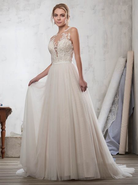 

grace ivory jewel tulle applique sheath wedding dresses bridal pageant dresses wedding attire dresses custom size 2-18 kf1217183, White