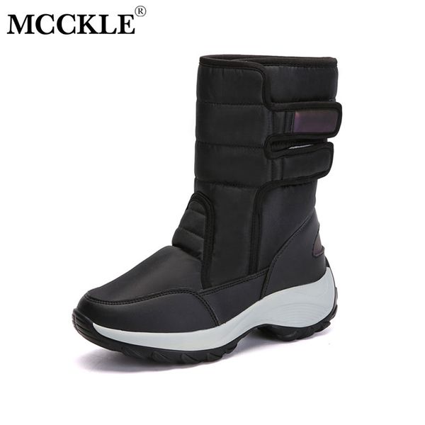

mcckle women mid calf boot winter fashion female hook loop warm snow boot platform casual middle heel casual shoes, Black