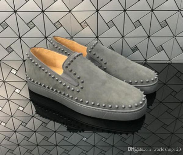

name luxury shoes fashion red bottom spiked dress shoes sneaker party wedding shoes men loafer pik boat lace-up casual trainers grey suede, Black