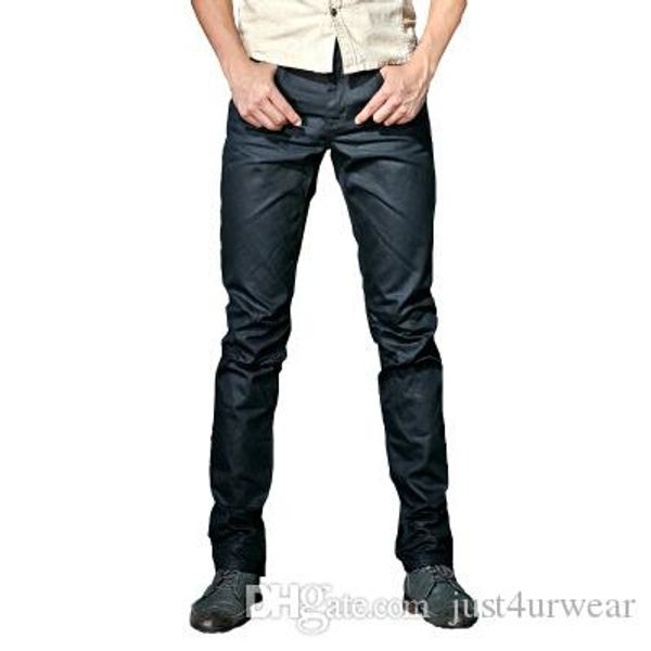 

mens coated jeans fashion cool waxed slim fit biker denim pants new arrival male casual solid streetwear, Blue