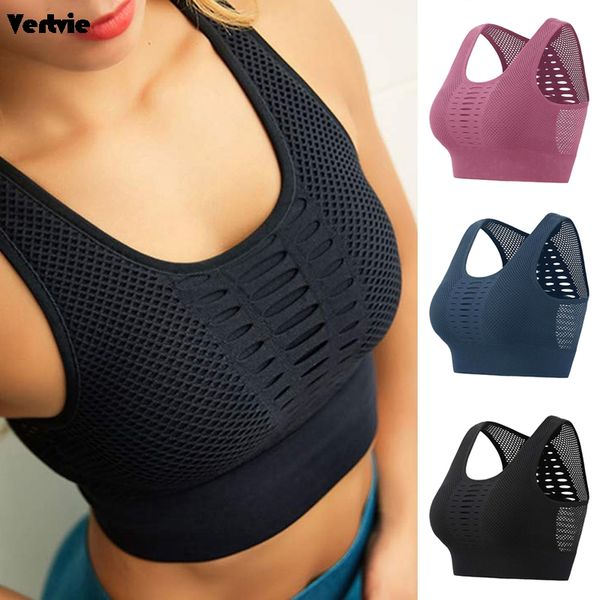 

vertviewomen seamless sports bra running yoga brassiere workout gym fitness sport bra high impact padded underwear vest tank, White;black
